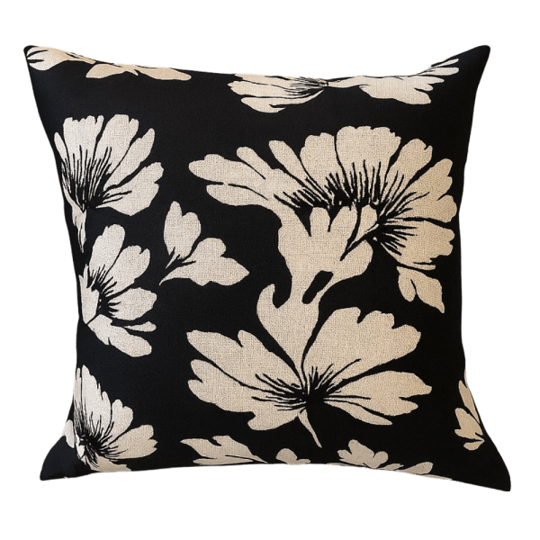 Minilet Black Floral Canvas Cushion Cover