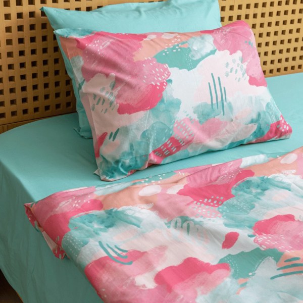 nit-home - Comouflage Printed Duvet Cover Set – Single (300 TC) 100% Egyptian Cotton - Pink mint