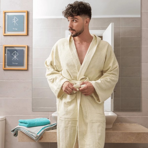 nit-home - Premium Cotton BathRobe With Hood - Ivory - Multiple sizes