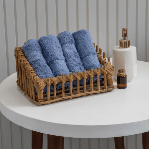 nit-home - Blue 4 pieces Face Towels Set – Solid (650 GSM) 100% Egyptian Cotton