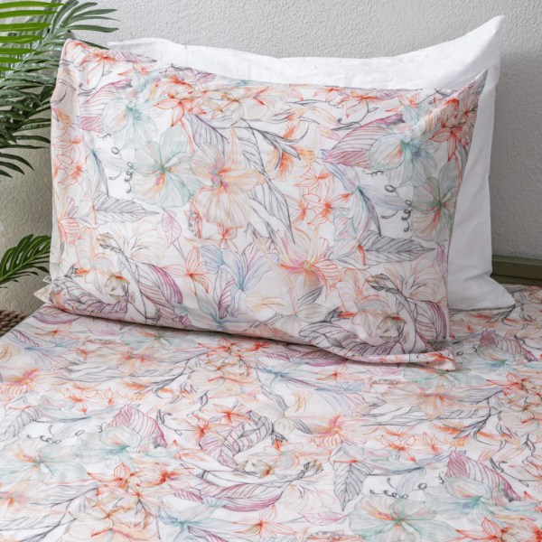 nit-home - Peach Flat Sheet – Solid – Single (300 TC) 100% Egyptian Cotton - Flowers