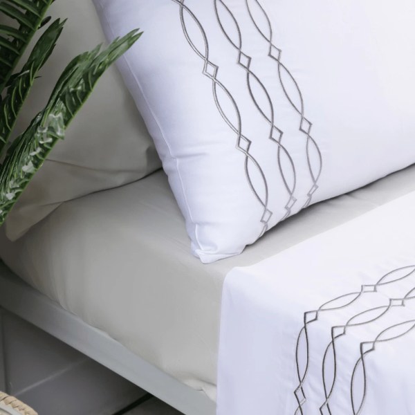 nit home - Embroidery Flat Sheet Set - White Grey - Multiple sizes