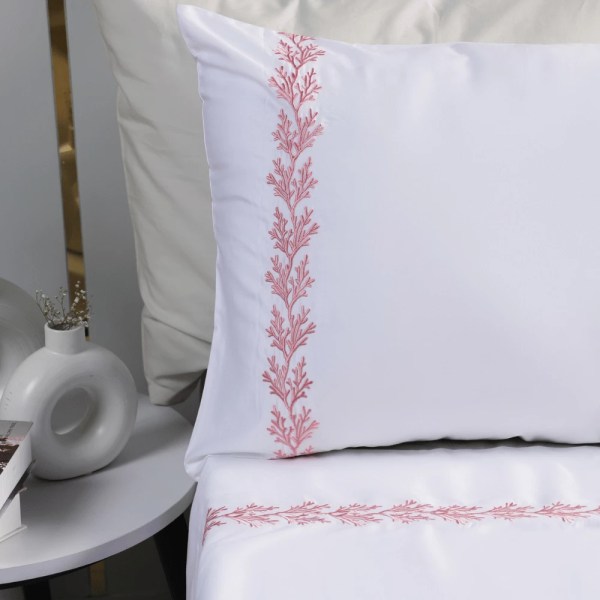 nit home - Embroidery Flat Sheet Set - White Coral - Multiple sizes