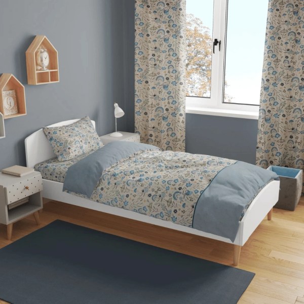 TM home - 4-Piece Butterfly Kids Bedding Set – Duvet Cover, Pillowcase, Fitted Sheet & Curtain - Multiple sizes