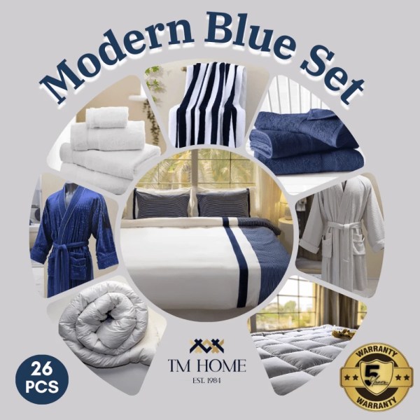TM home - Modern Blue Set with Premium Towels, Bath Mats & Accessories