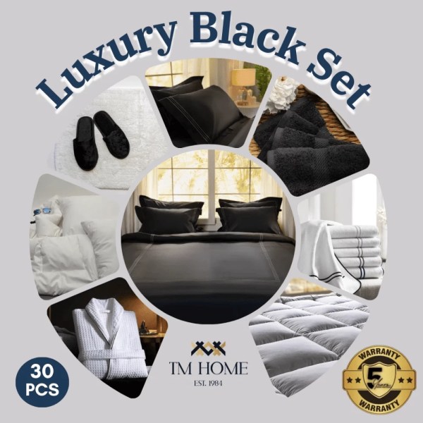 TM home - Luxury Black Set – Elegant Bedding & Bath Collection for a Sophisticated Hotel Experience
