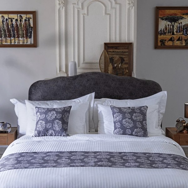 TM home - Embroidered Grey Runner & Cushion Set – Elegant Finishing Touches 5 pcs