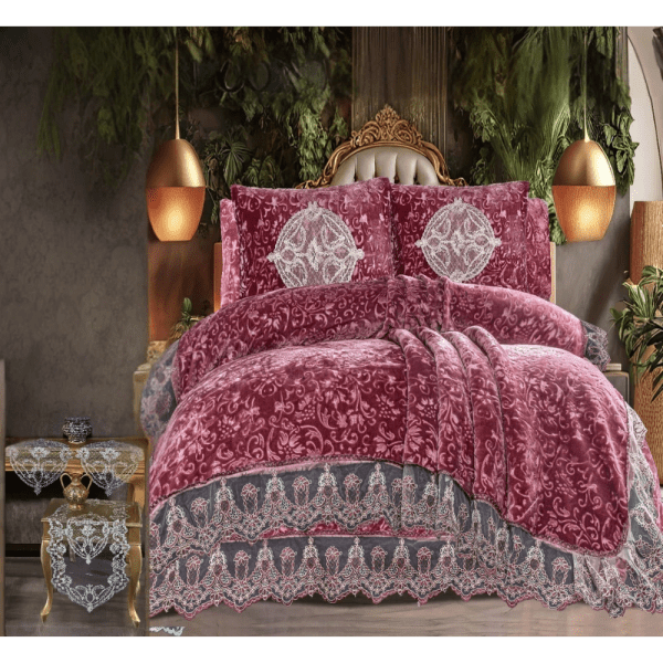 Gloria & Lawendy Multi Color Velvet Bedspread Set Model 1020 - 7 Peices