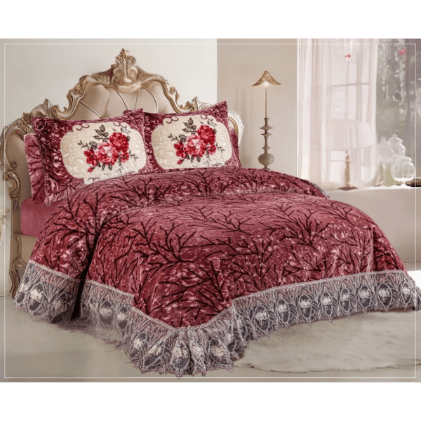 Gloria & Lawendy Multi Colors Velvet Bedspread Set Model 1050 - 4 Pieces