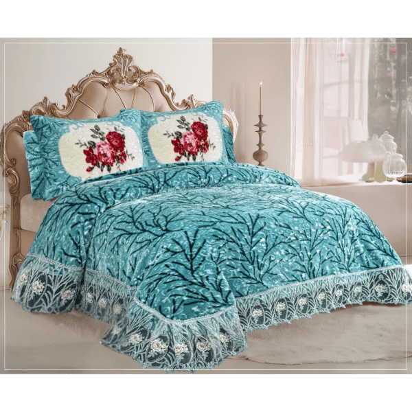 Gloria & Lawendy Multi Colors Velvet Bedspread Set Model 1050 - 4 Pieces