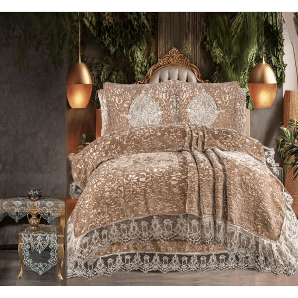 Gloria & Lawendy Multi Color Velvet Bedspread Set Model 1020 - 7 Peices