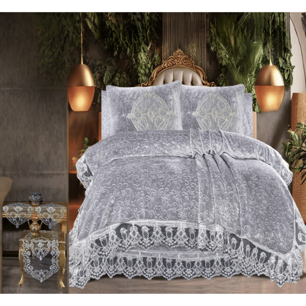 Gloria & Lawendy Multi Color Velvet Bedspread Set Model 1020 - 7 Peices