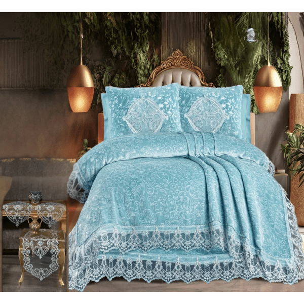 Gloria & Lawendy Multi Color Velvet Bedspread Set Model 1020 - 7 Peices