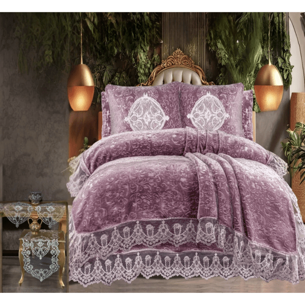Gloria & Lawendy Multi Color Velvet Bedspread Set Model 1020 - 7 Peices