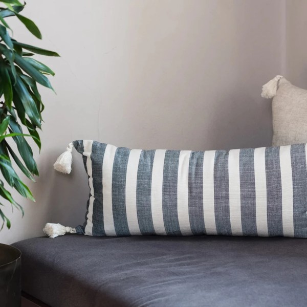 kiliim Navy Stripes Akhmim Cushion , 100% cotton & one size 30 X 65 CM