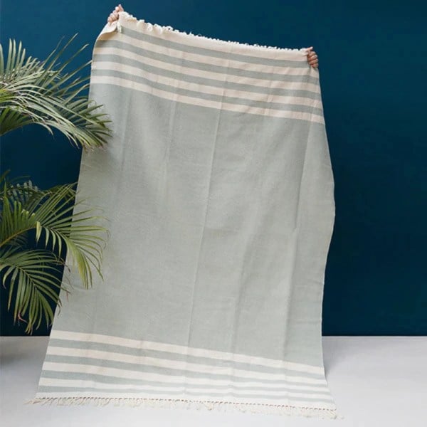 kiliim Mint Stripes Throw , 100% cotton & one Size: 130×170 cm
