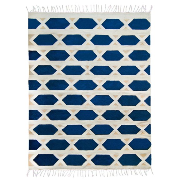 kiliim Hexa Blue Rug , 100% wool & multi size