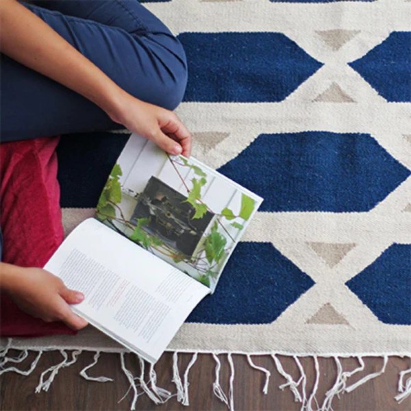 kiliim Hexa Blue Rug , 100% wool & multi size