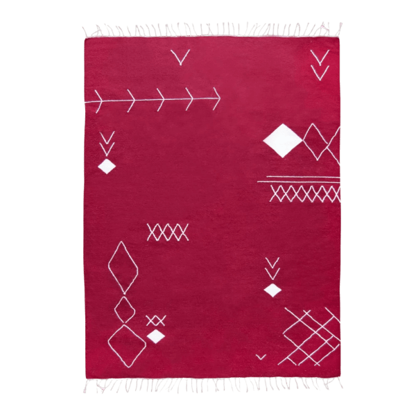 kiliim- Burgundy Scattered Stitch Rug - Multiple sizes