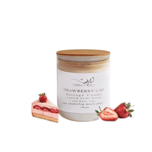 Zein - Cup of massage candle and body butter 2 in 1 100% natural with cotton or wick and eco friendlyContains strawberry cake scent - 140ml - wood led