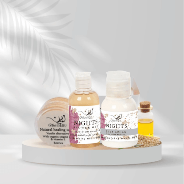 Zein - Body care set 4 pcs, Nights, (body splash30 ml, shower gel 100 ml, body lotion 30 ml, Vaseline alternative 5gm)
