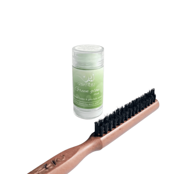 Zein - Green glow, hair wax, 30 ml + Wooden beech brush for styling, frizzy baby hair