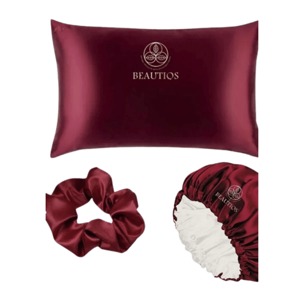 BEAUTIQS - 3 in 1 beautiqs Hair Care Set – Bonnet, Pillowcase & Scrunchie for Nighttime Hair Protection set of three