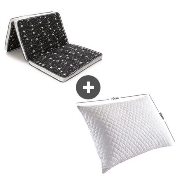 Snooze - Bed2Go Foldable Mattress, Stars Design + Tiba captioned Super Soft Pillow, 800 g
