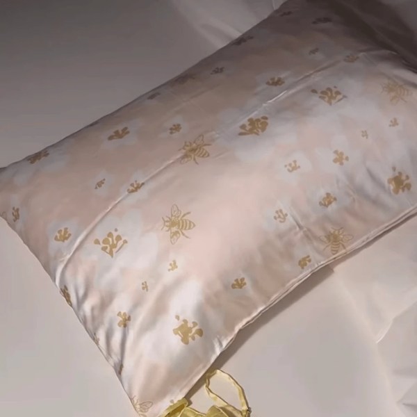 gold and bees - PURE SILK PILLOW CASE- Floral Pattern