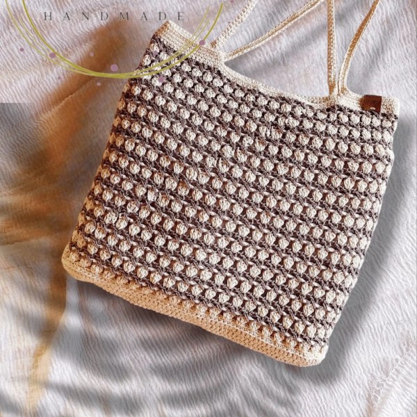 M&H - Handmade cotton crochet tote bag - spacious, practical design for university or outings