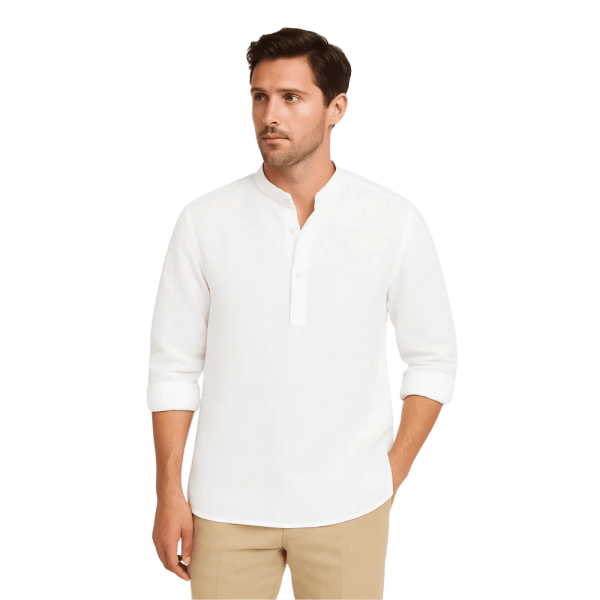 Roban plain washed linen regular fit shirt - White - Multi size