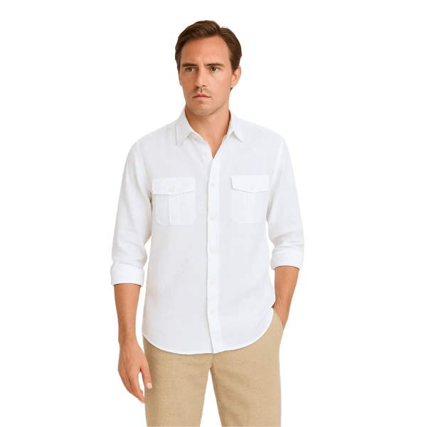 Roban plain washed linen regular fit shirt - White - Multi size