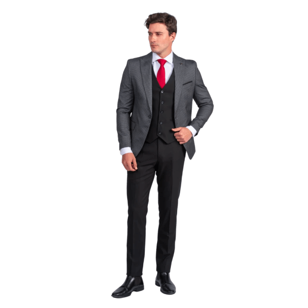 Roban charcoal dotted slim fit 3 pieces suit - Black - Multi size