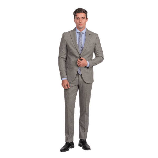 Roban melange slim fit suit - Beige - Multi size