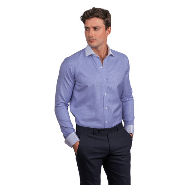 Roban textured cotton regular fit cufflink shirt - Blue - Multi size