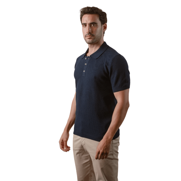 Roban ajour knitted polo shirt - Navy Blue - Multi size