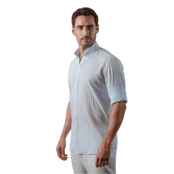 Roban striped washed cotton linen regular fit shirt - Multi Color - Multi size