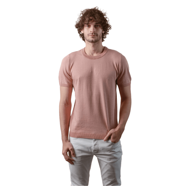 Roban cotton melange knitted crewneck t-shirt - Coral - Multi size