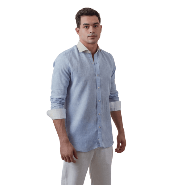 Roban plain washed linen regular fit shirt - Sky Blue - Multi size