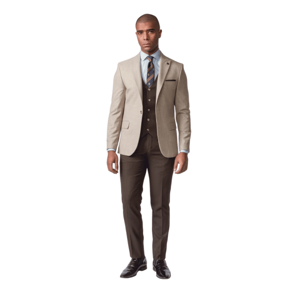 Roban herringbone 3 pieces slimt fit suit - Beige - Multi size