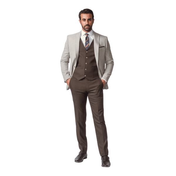 Roban herringbone 3 pieces slimt fit suit - Light Grey - Multi size