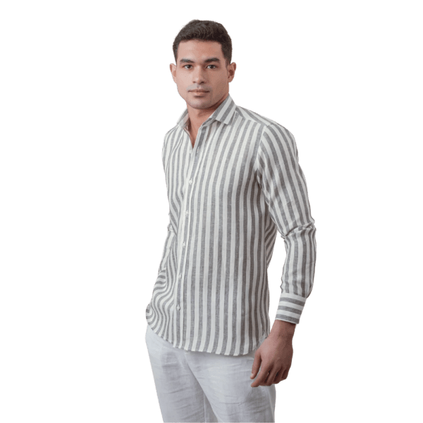 Roban striped washed linen regular fit shirt - Multi Color - Multi size