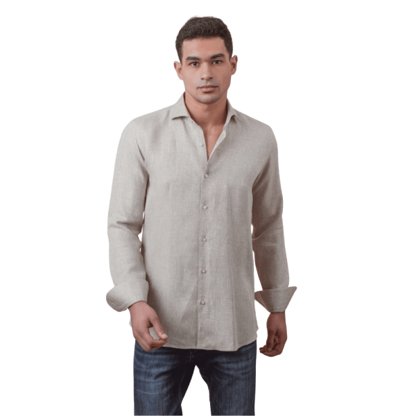 Roban textured plain textured washed linen regular fit shirt - Beige - Multi size
