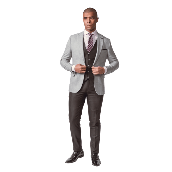 Roban herringbone 3 pieces slimt fit suit - Grey - Multi size