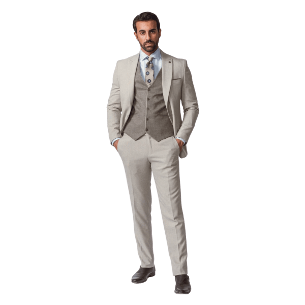 Roban slim fit 3 pieces texture plain suit - Beige - Multi size