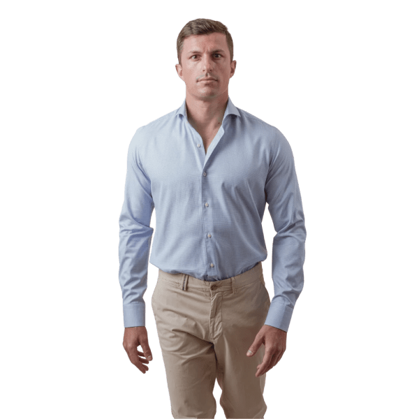 Roban textured open collar cotton shirt - Sky Blue - Multi size