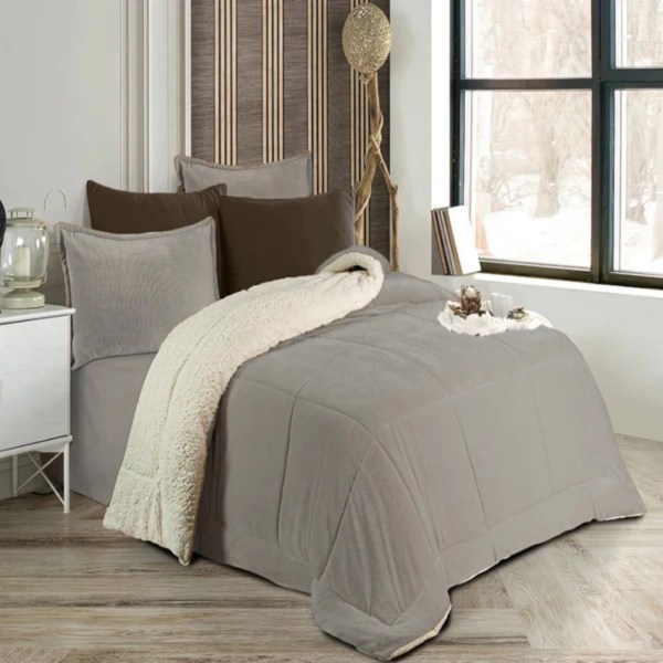 CASA Pacha Home Quilt Sherpa Fur Model FARIDA +2 Pillow Case , Available in multiple color & one size: size: 240x260 cm