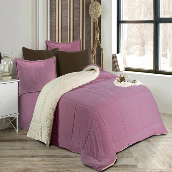 CASA Pacha Home Quilt Sherpa Fur Model FARIDA +2 Pillow Case , Available in multiple color & one size: size: 240x260 cm