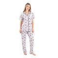 Zecotex Women's Printed Classic Cotton Pajama Set – Beige with Hearts & Lashes – Multi Sizes