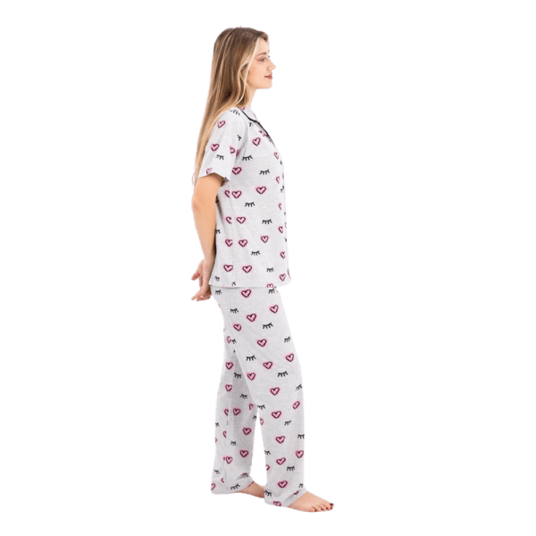 Zecotex Women's Printed Classic Cotton Pajama Set – Beige with Hearts & Lashes – Multi Sizes